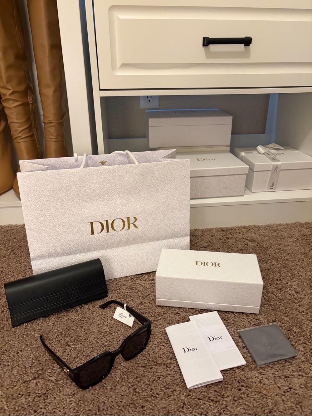 Authentic Dior Glow Black Sunglasses with Gold Logo Accent New in Box